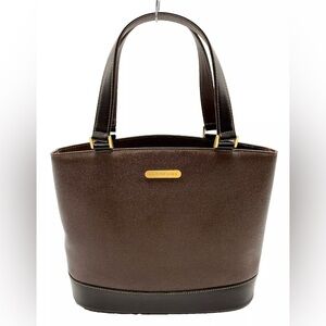 Authentic Burberry Brown Saffiano Leather Handbag Tote Bag NS100468